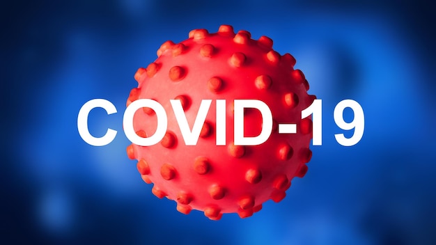 COVID19 coronavirus banner 3d illustration COVID disease theme on dark blue background Novel SARSCoV2 corona virus global outbreak