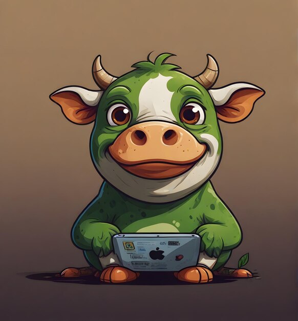 Photo a cow in a cartoonish 2d style drawing inspiration from internet meme aesthetics like pepe the frog