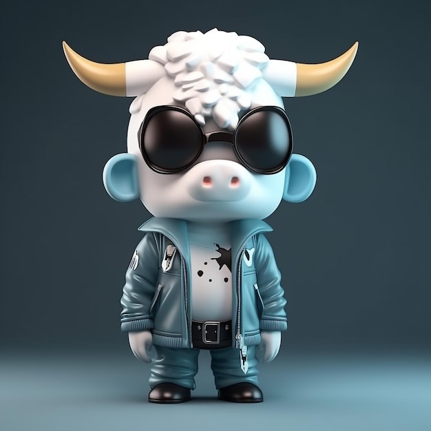 cow character brutal in the jacket 3d render funko pop