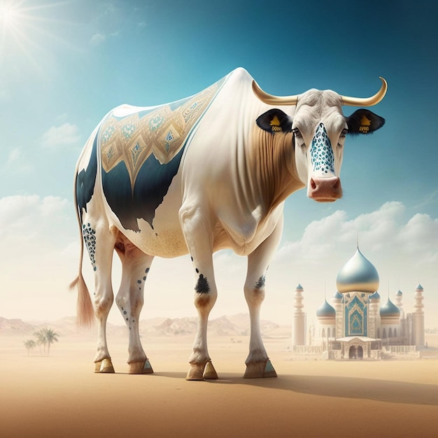 The cow Eid alAdha sale socail post cattle trader background photo AI Generated