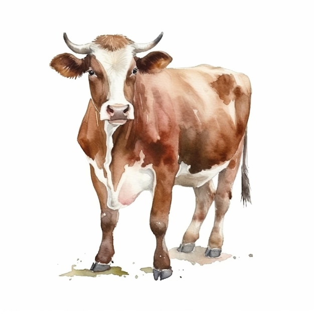 A cow in a field by watercolor