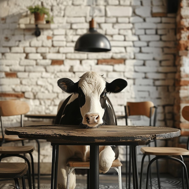 Photo a cow is looking at the camera in a restaurant