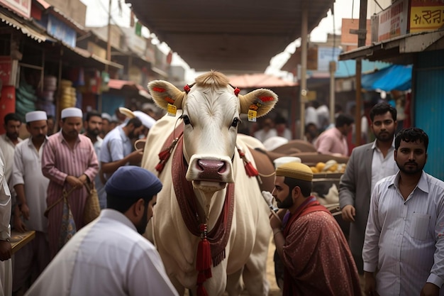 Cow is for sale in market for Eid