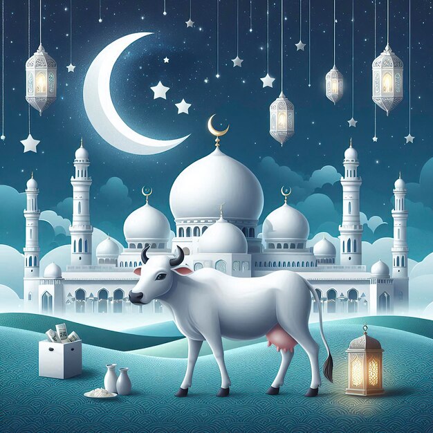 a cow is standing in front of a mosque with a cow on the top