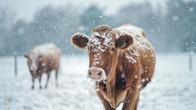 cow isolated on winter background