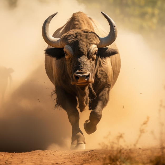 a cow running in the dirt