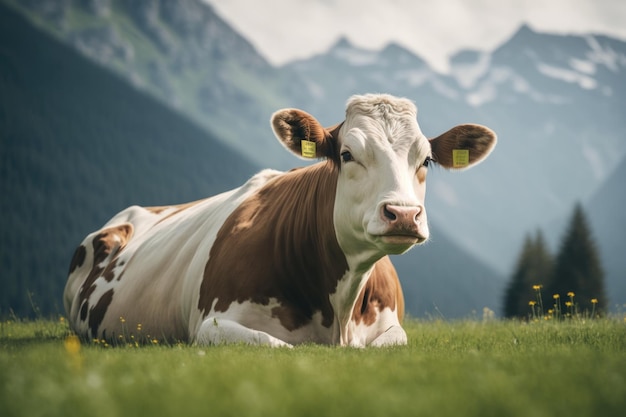 Cow on Sunny Meadow Illustration AI Generative