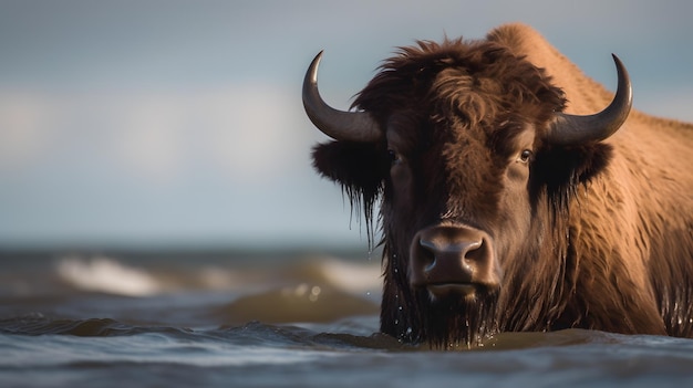 A cow in the water with a man on the back