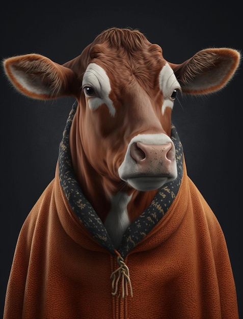 Cow Wearing brown Clothes on dark background High Quality illustration