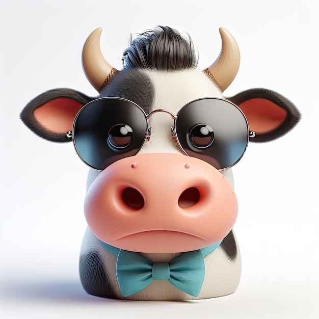 a cow wearing glasses and a bow tie with a bow tie