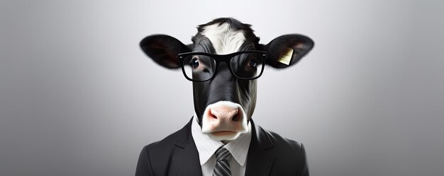 a cow wearing glasses and a suit with a cow wearing a suit and tie