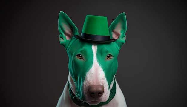 A cow wearing a green hat with gold coins on it