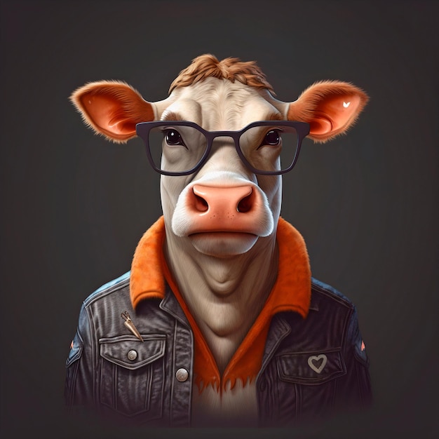 A cow wearing a jacket that says'cow'on it