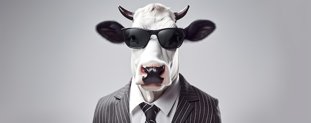 Photo a cow wearing a suit and sunglasses with a cow wearing a suit and tie