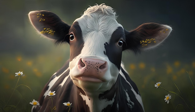 A cow with a black and white face in a field