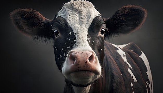 A cow with a black and white face and a white spot on the front.