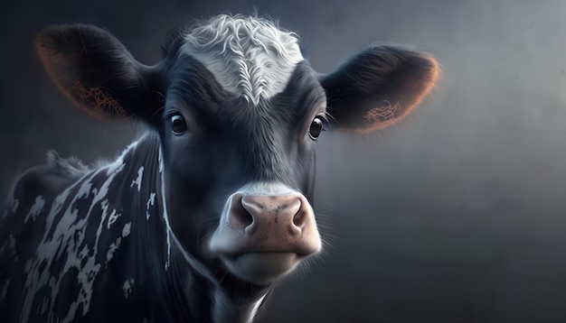 A cow with a black and white pattern on its face