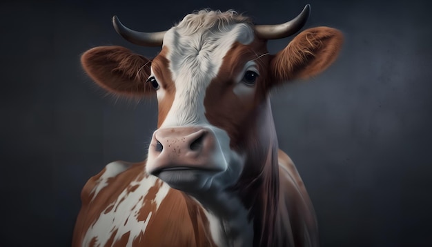 A cow with a dark background and a dark background.