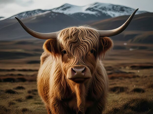 a cow with horns that is looking at the camera