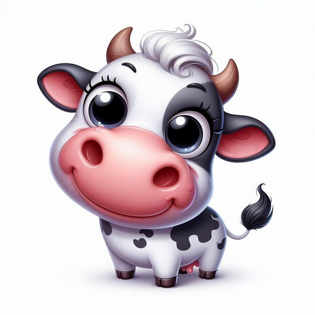 Photo a cow with a pink nose and a black and white face