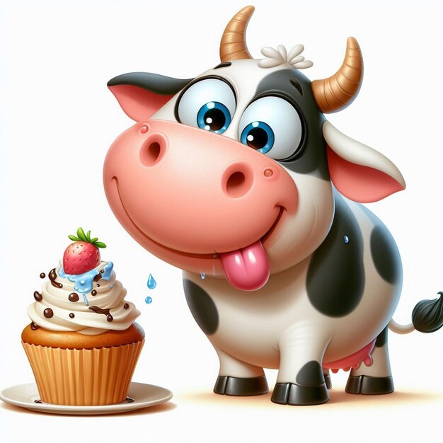 Photo a cow with a pink nose and a cupcake with a cow on it