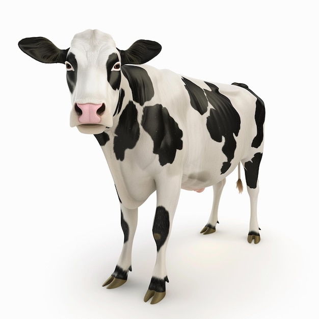 a cow with a pink nose and white spots is shown