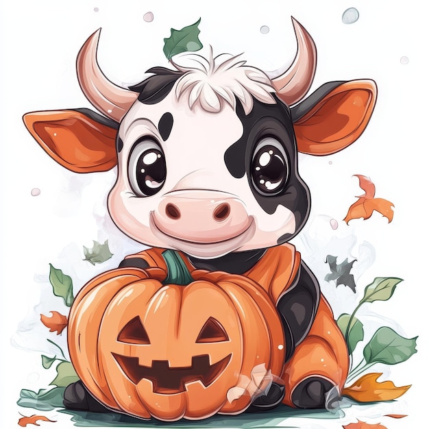 a cow with a pumpkin on it that says cow on it