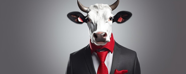 a cow with a red tie and a red tie