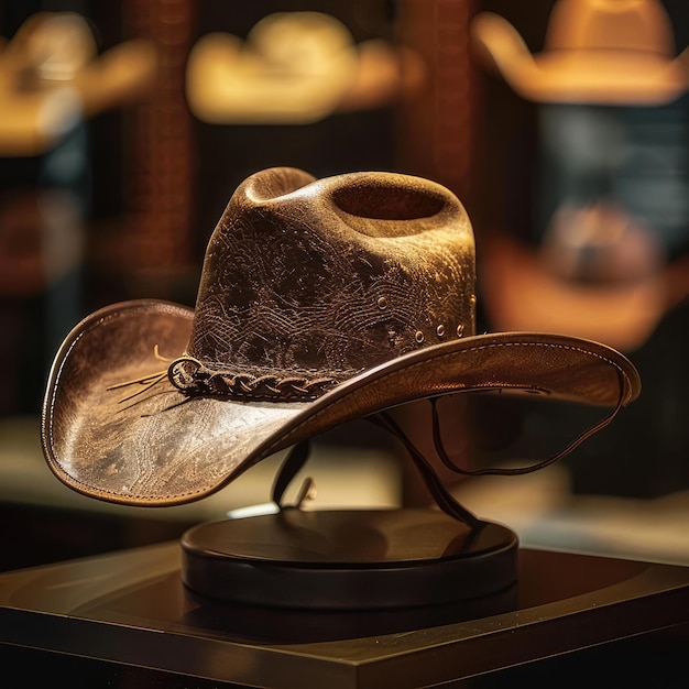 a cowboy hat is on display in a store