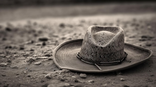 A cowboy hat is laying on the ground with the word cowboy on it.