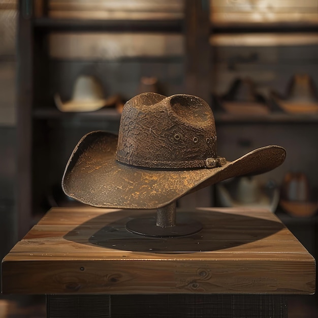 a cowboy hat is on a table in a store