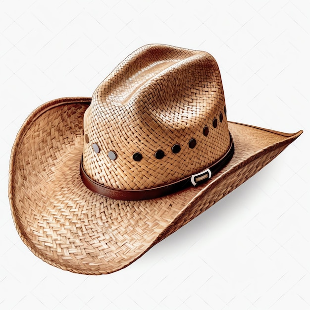 A cowboy hat made from straw with a wide brim