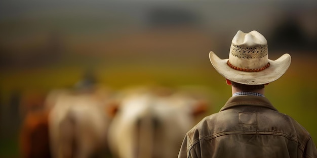 Cowboy in hat rounding up cattle Concept Western Lifestyle Cattle Ranching Cowboy Culture Cowboy Hat Fashion Herding Cattle