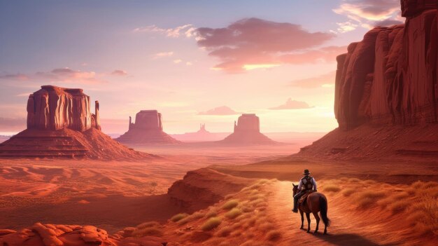 Cowboy on horseback in Monument Valley Generative AI