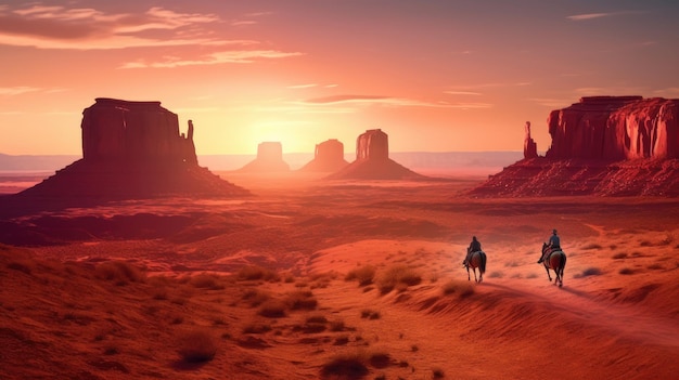 Cowboy on horseback in Monument Valley Generative AI