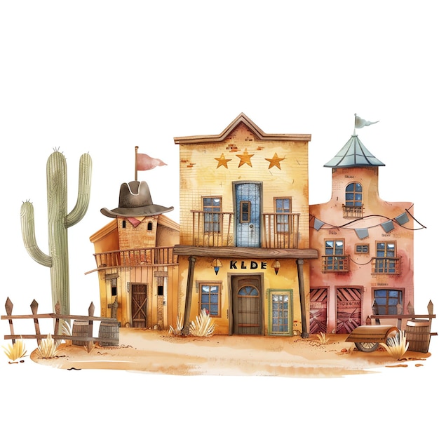 cowboy town building watercolor