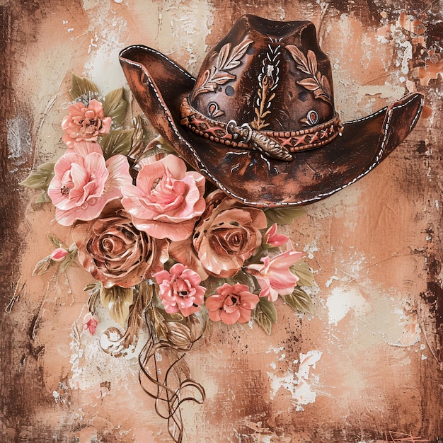 Cowgirl Western Florals Leather Background