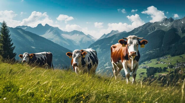 Cows grazing with breathtaking scenery in the background