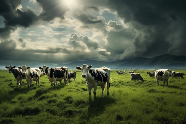 Cows in a green field