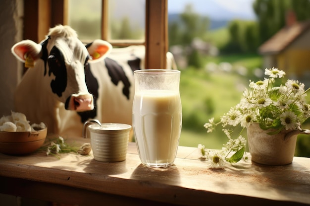 cows milk with dairy cow background