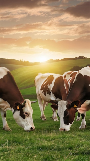 Cows on pasture at sunset