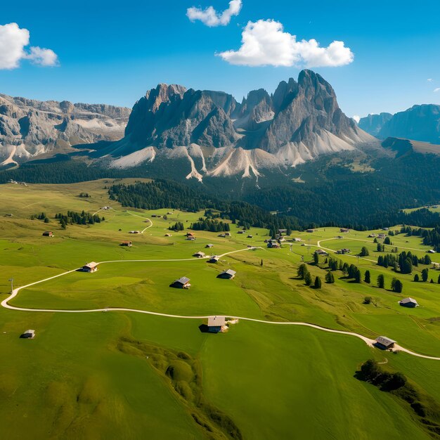 Cows in Seiser Alm the largest high altitude Alpine meadow in Europe stunning rocky mountains