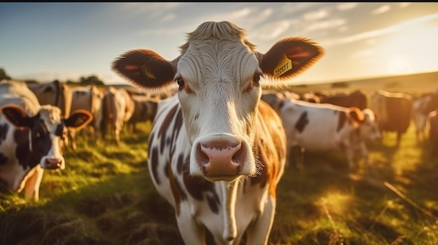 Cows in sunset Generative AI