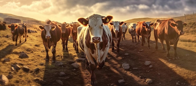 Cows in sunset Generative AI