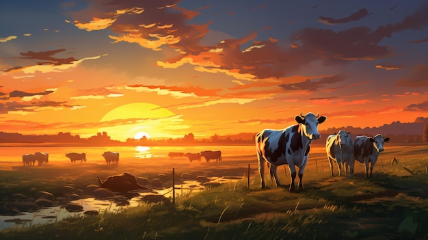 Cows in sunset