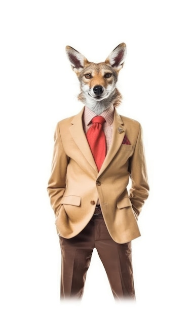 Coyote dressed in a suit like a businessman isolated on white generative AI