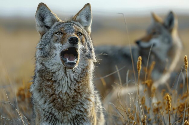 Photo coyote howling in the background high quality high resolution