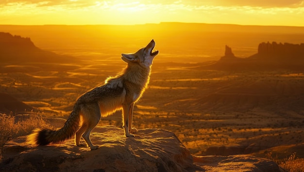 Coyote Howling at Sunset