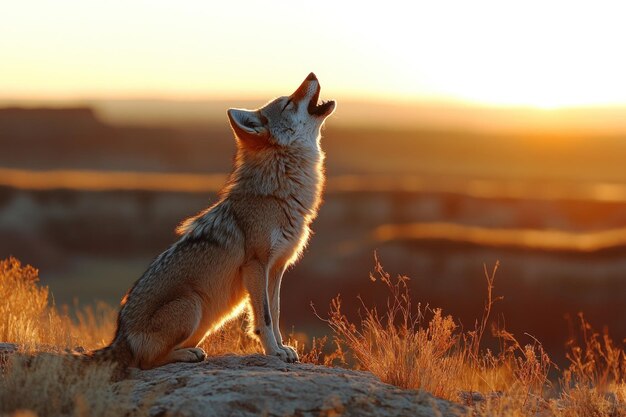 Coyote Howling at Sunset