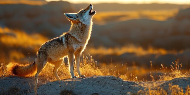 Coyote Howling at Sunset